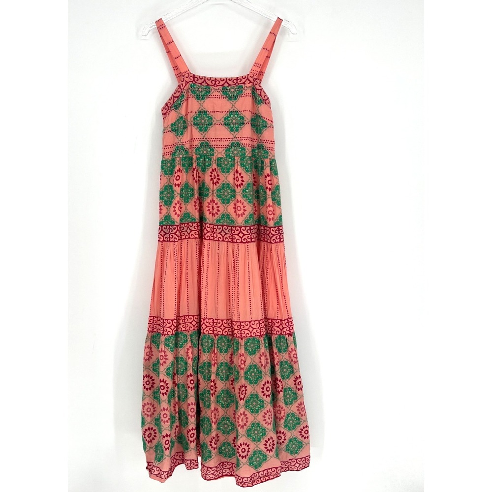 Oliphant‎ Maxi Dress Womens XS Embroidered Floral Boho Phoenix Rose Pink Green